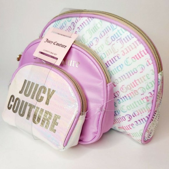 Juicy Couture Logo 3 Cosmetic Bags Iridescent Lilac Purple Pink🆕⌚FAST⚡📦🏃🏻🚚 - Picture 2 of 15